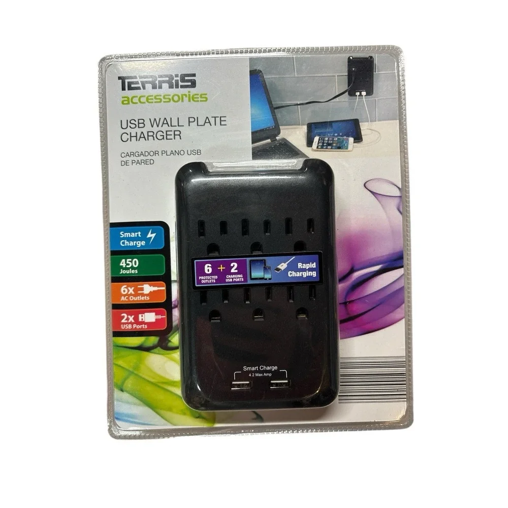 Terris USB Wall‎ Plate Charger,Black